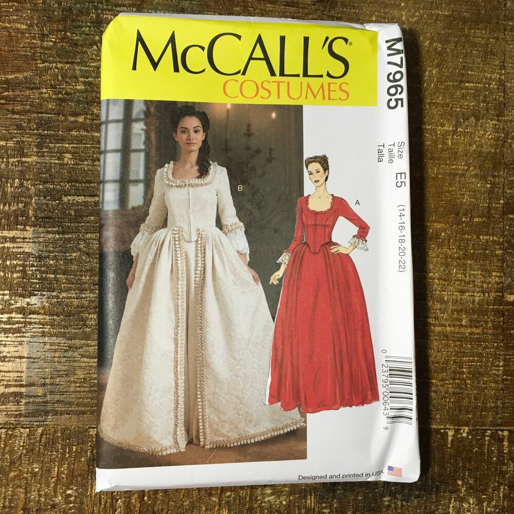 McCalls Sewing Pattern M7965 Outlander Claire Corsage American Dress 14-22 UNCUT